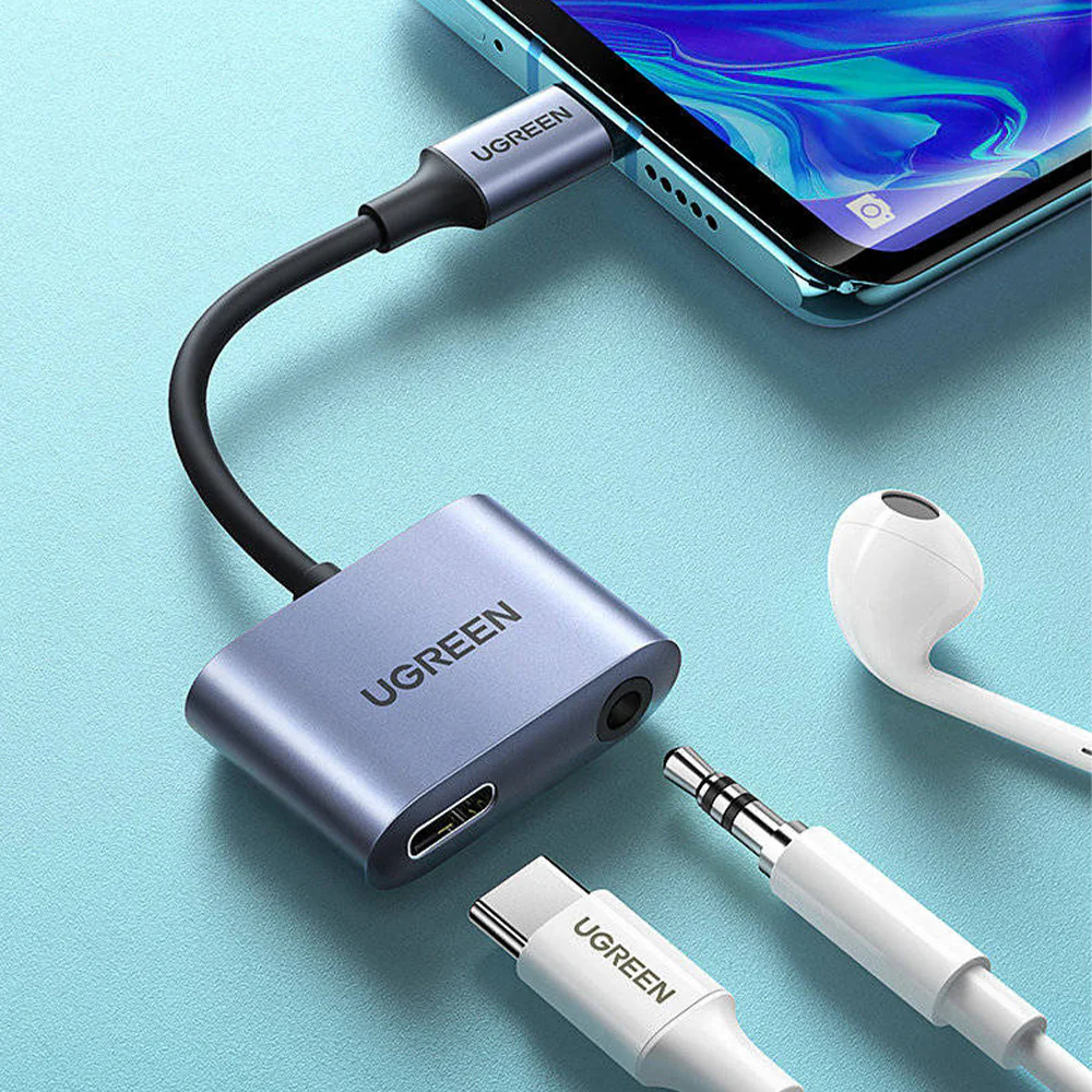 Adapter USB-C - USB-C / mini jack 3.5mm, DAC, PD, QC 30W, Ugreen CM231, Grau - Image 6