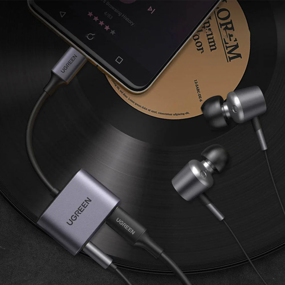 Adapter USB-C - USB-C / mini jack 3.5mm, DAC, PD, QC 30W, Ugreen CM231, Grau - Image 7