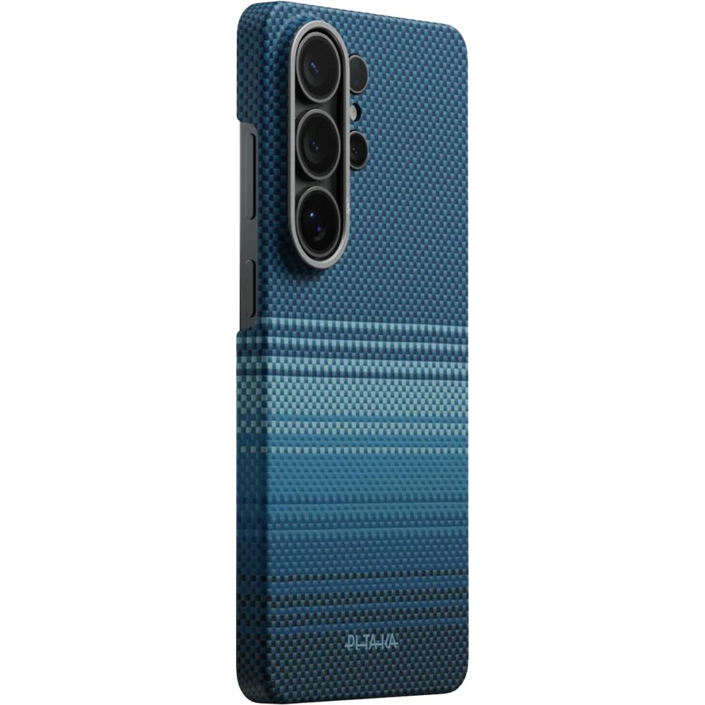 Aramid Handyhülle für Galaxy S26 Ultra, Pitaka Edge Case, mit programmierbaren Tasten Aaron Button, mit MagSafe, Blau