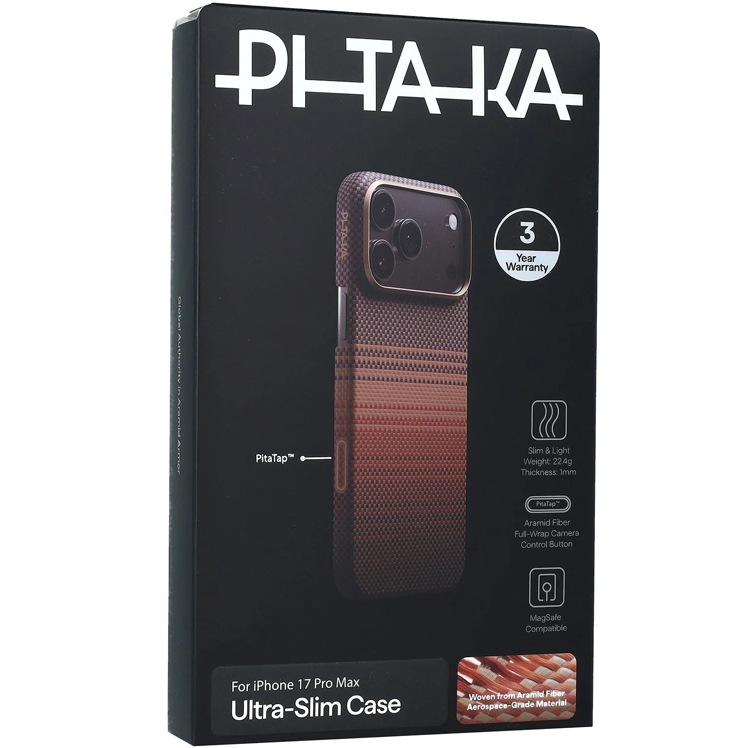 Aramid Handyhülle für iPhone 17 Pro Max, PITAKA Ultra-Slim Case mit MagSafe, Braun-schwarz - Image 2