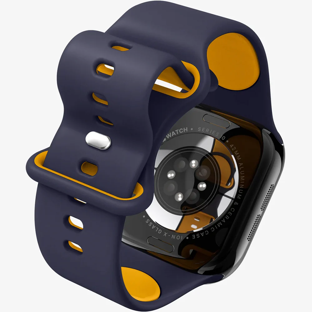 Armband für Apple Watch 42/41/40/38mm, Spigen Nano Pop, Dunkelblau-Gelb - Image 12