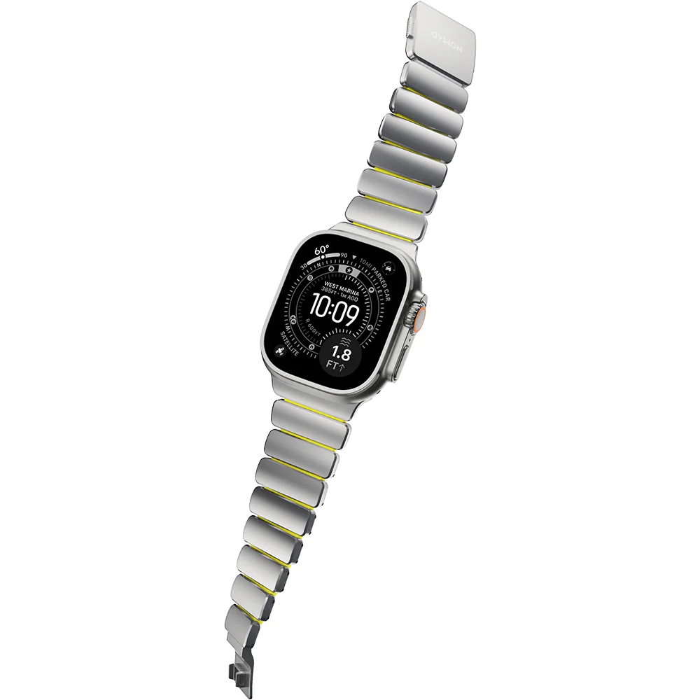 Armband für Apple Watch 49/46/45/44 mm, Nomad Stratos Band, Silber-Gelber Titan - Image 12