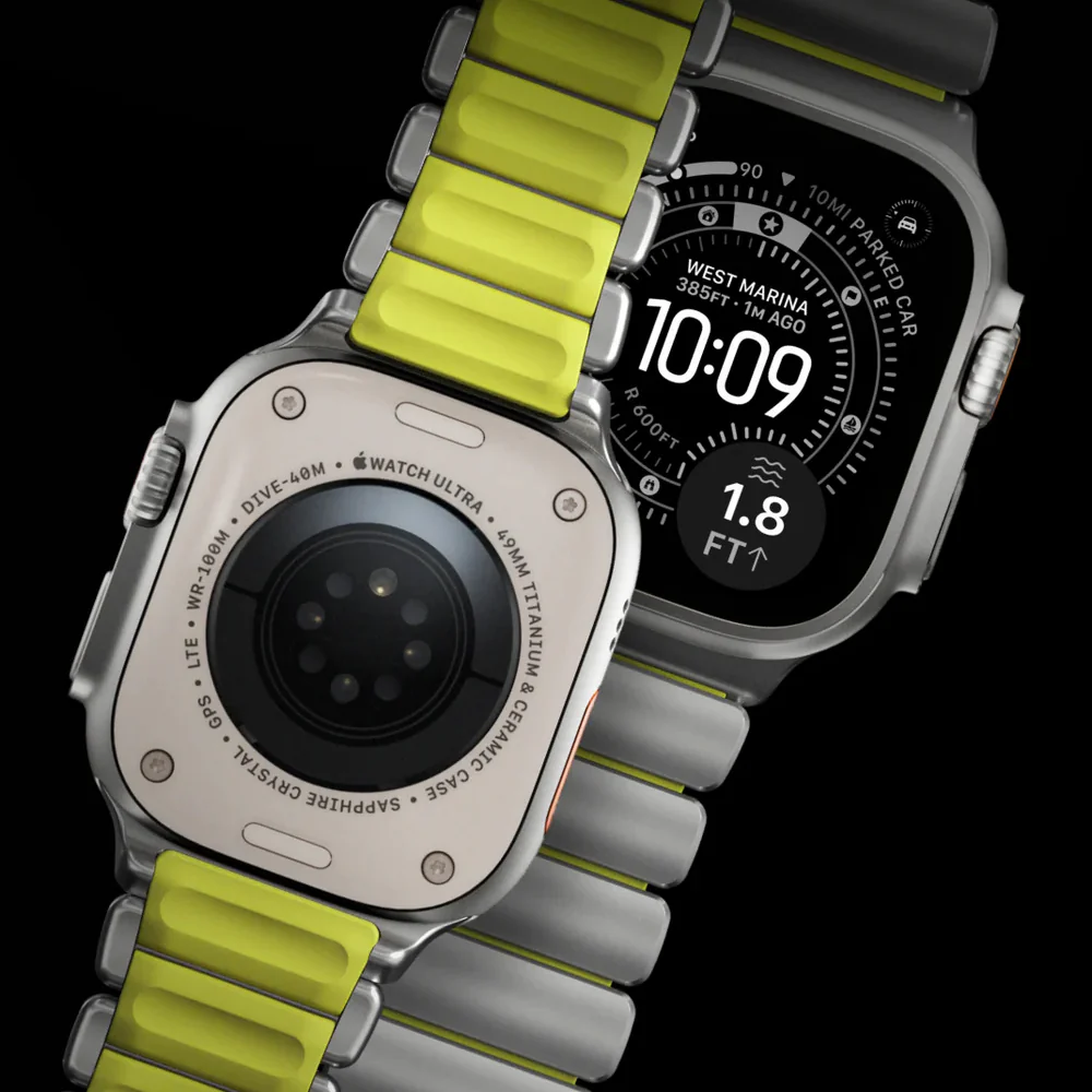 Armband für Apple Watch 49/46/45/44 mm, Nomad Stratos Band, Silber-Gelber Titan - Image 14