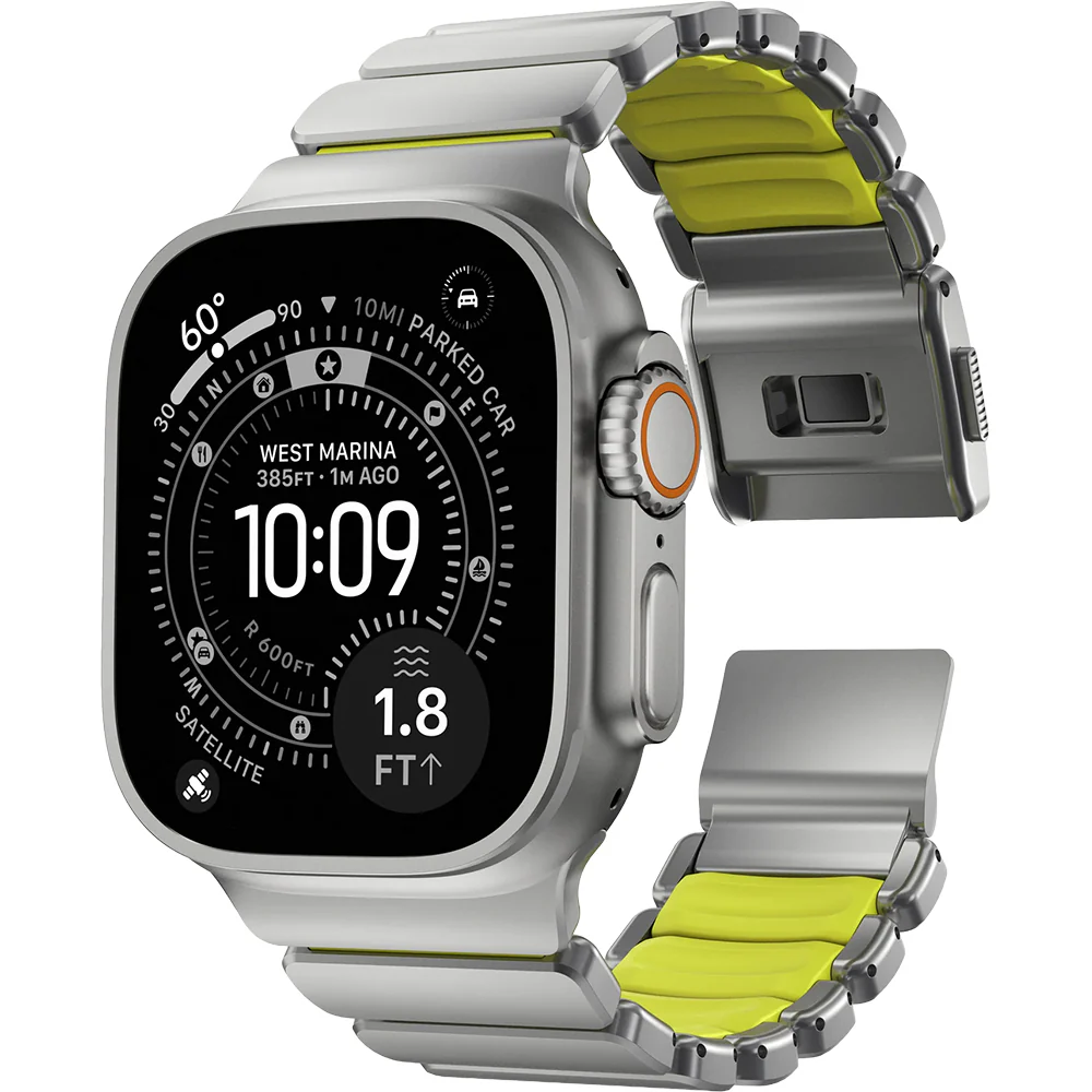 Armband für Apple Watch 49/46/45/44 mm, Nomad Stratos Band, Silber-Gelber Titan - Image 2