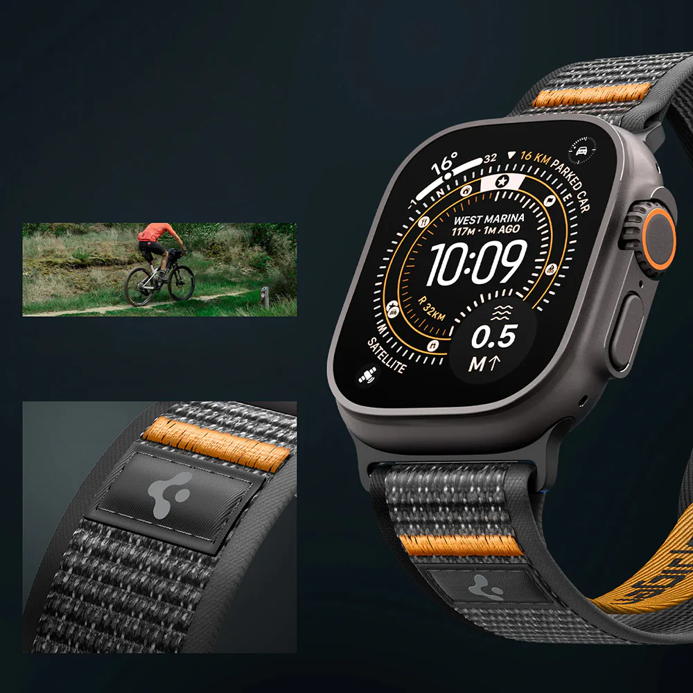 Armband für Apple Watch 49/46/45/44 mm, Spigen Athlex Air 2, Schwarz-Orange - Image 2