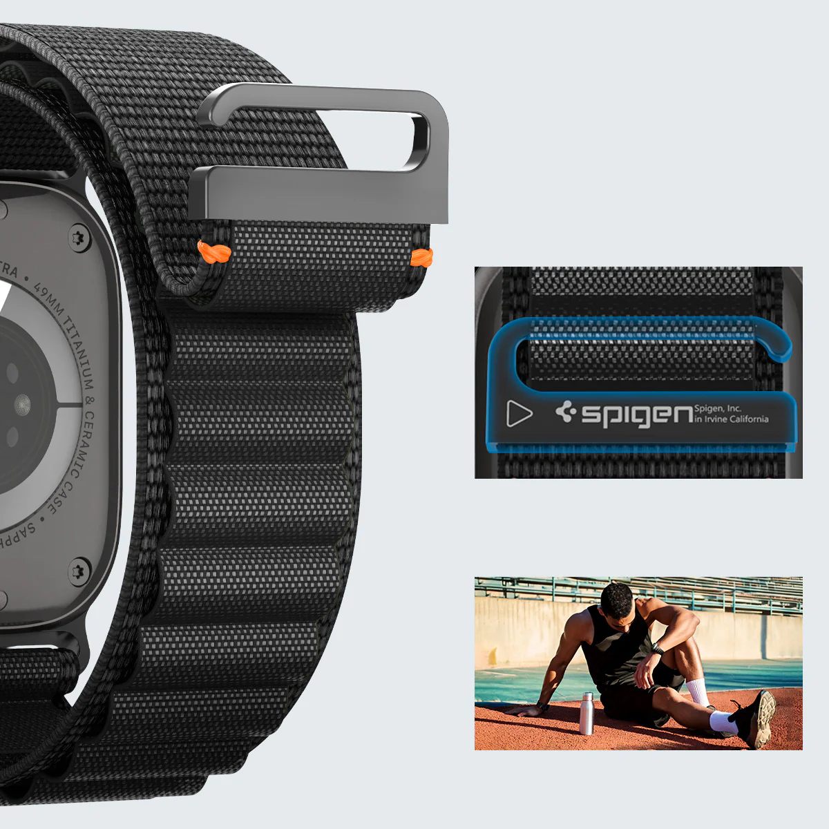 Armband für Apple Watch 49/46/45/44 mm, Spigen WBF1 Band, Schwarz - Image 11