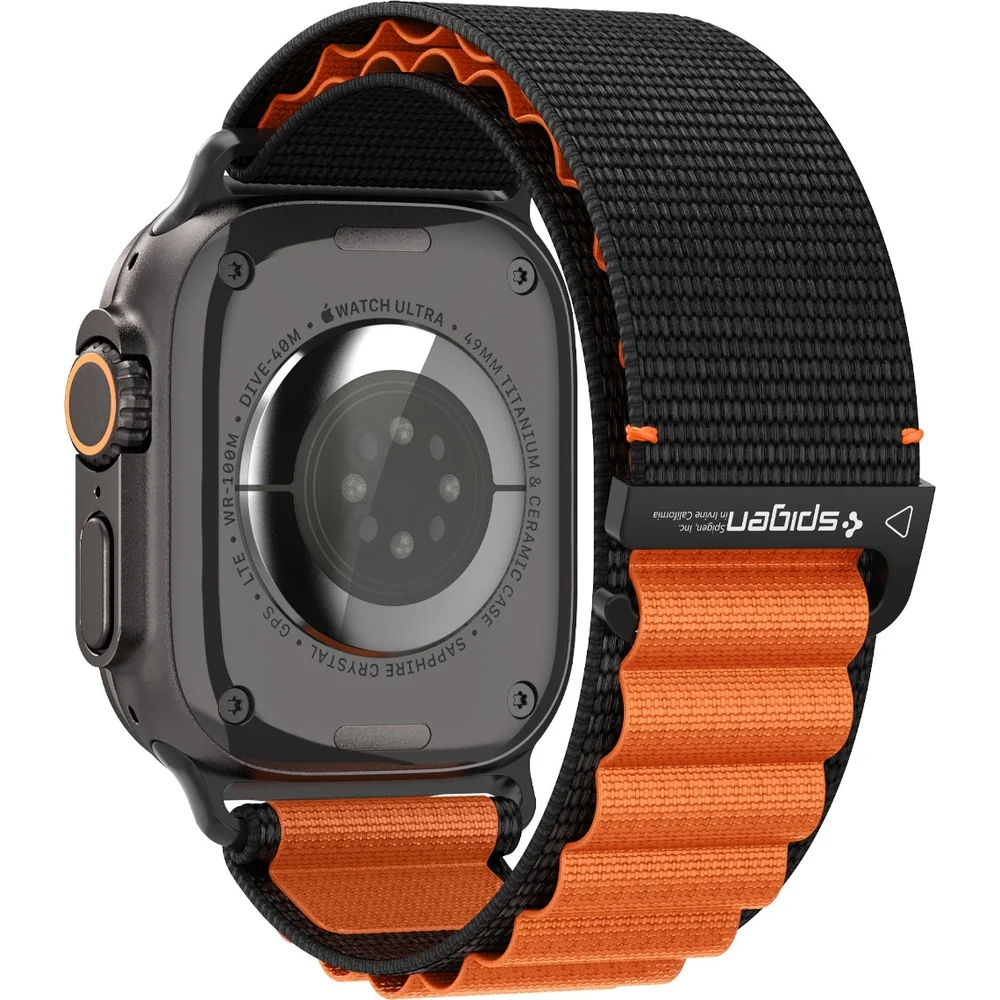 Armband für Apple Watch 49/46/45/44 mm, Spigen WBF1 Band, Schwarz-Orange - Image 10