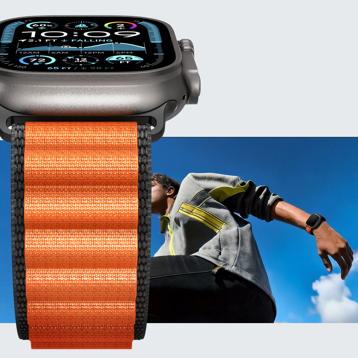 Armband für Apple Watch 49/46/45/44 mm, Spigen WBF1 Band, Schwarz-Orange - Image 11