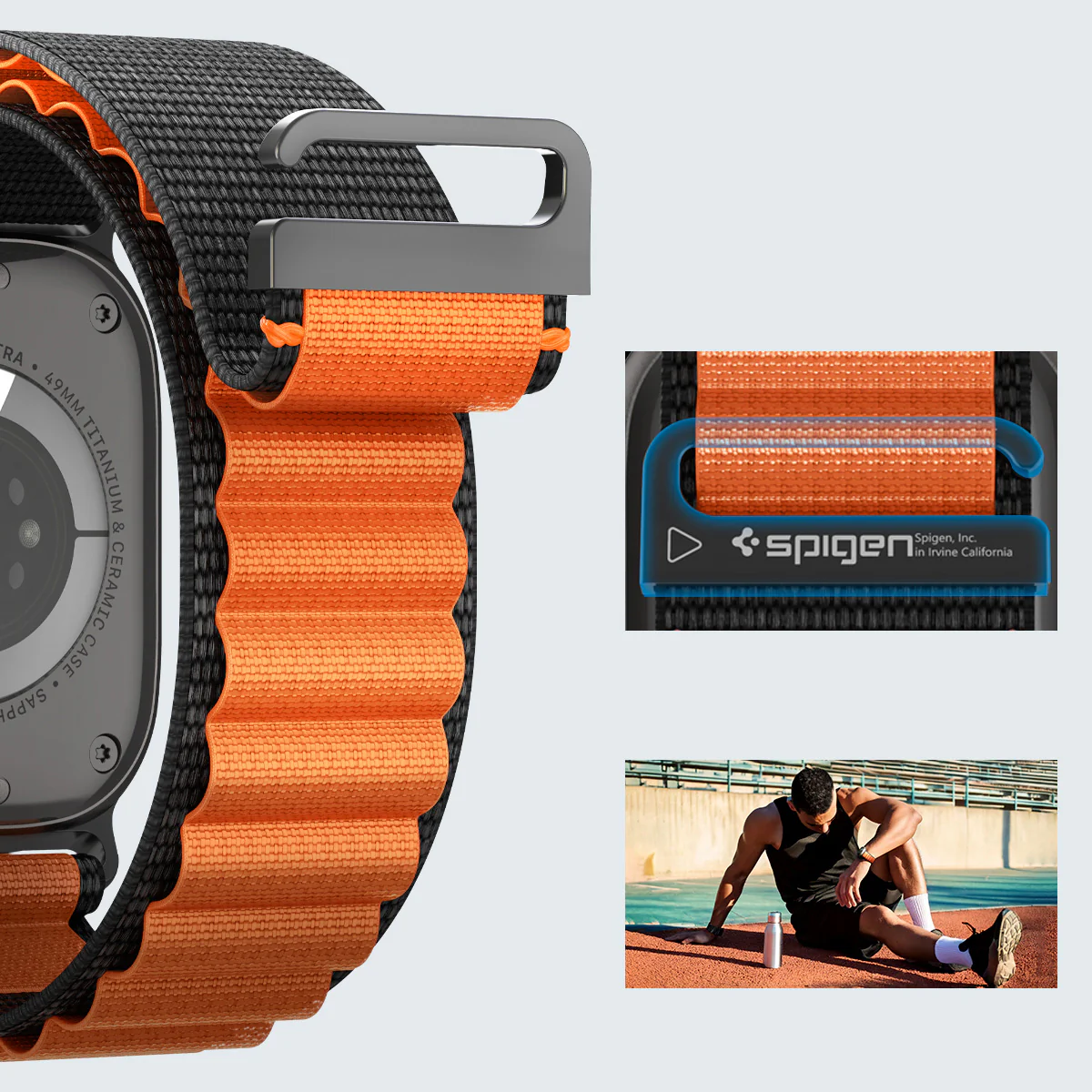 Armband für Apple Watch 49/46/45/44 mm, Spigen WBF1 Band, Schwarz-Orange - Image 12