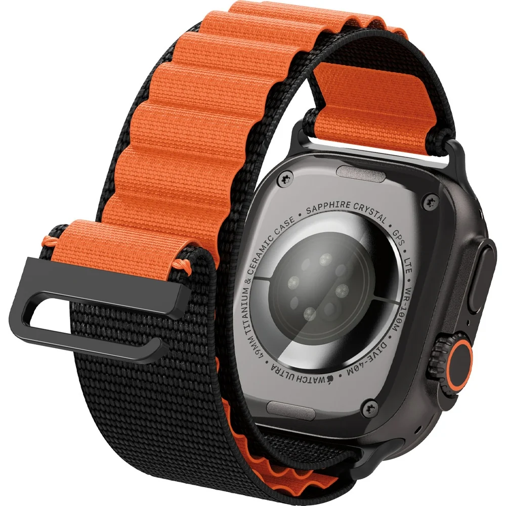 Armband für Apple Watch 49/46/45/44 mm, Spigen WBF1 Band, Schwarz-Orange - Image 3