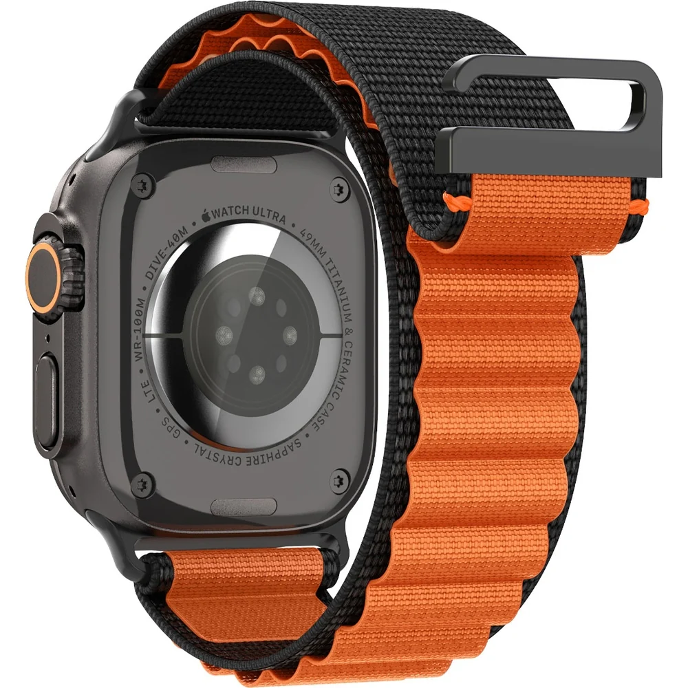 Armband für Apple Watch 49/46/45/44 mm, Spigen WBF1 Band, Schwarz-Orange - Image 4