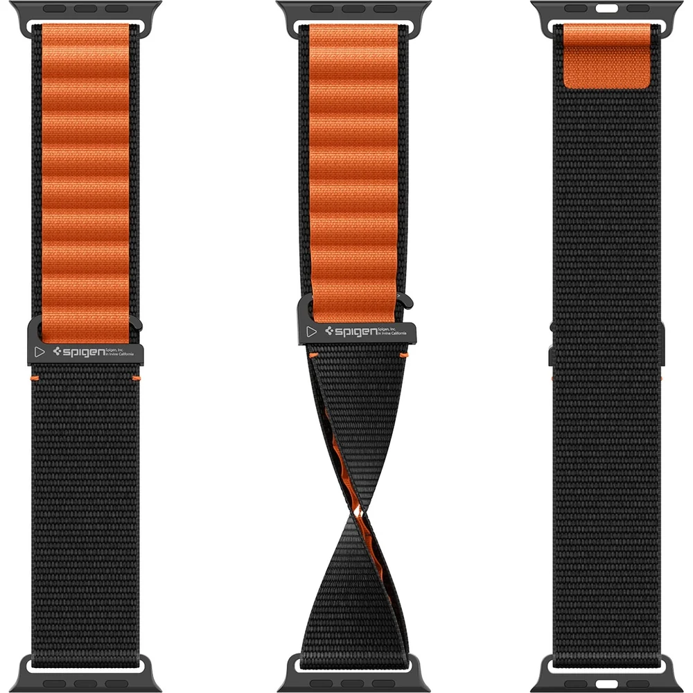 Armband für Apple Watch 49/46/45/44 mm, Spigen WBF1 Band, Schwarz-Orange - Image 6