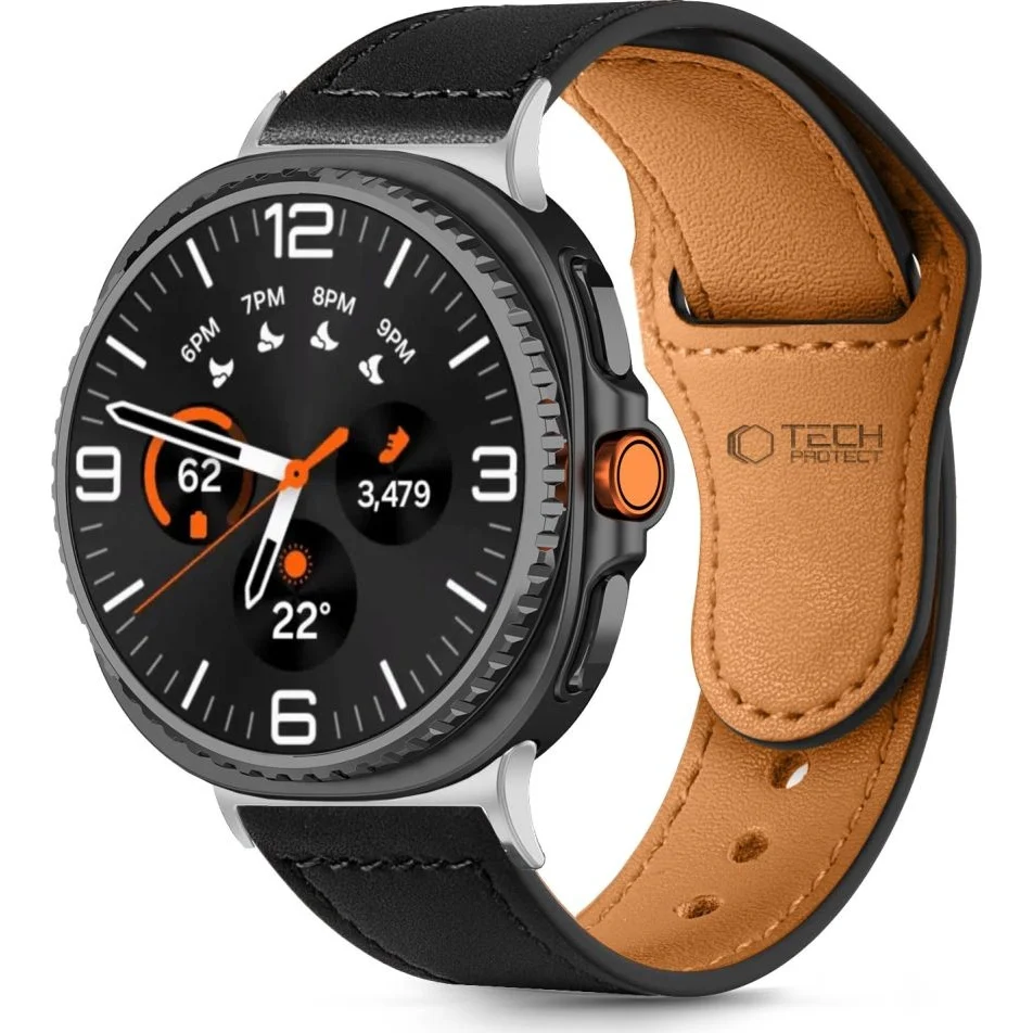 Armband für Galaxy Watch 8 40 mm / 44 mm / 8 Classic 46 mm, Tech-Protect LeatherFit, Schwarz