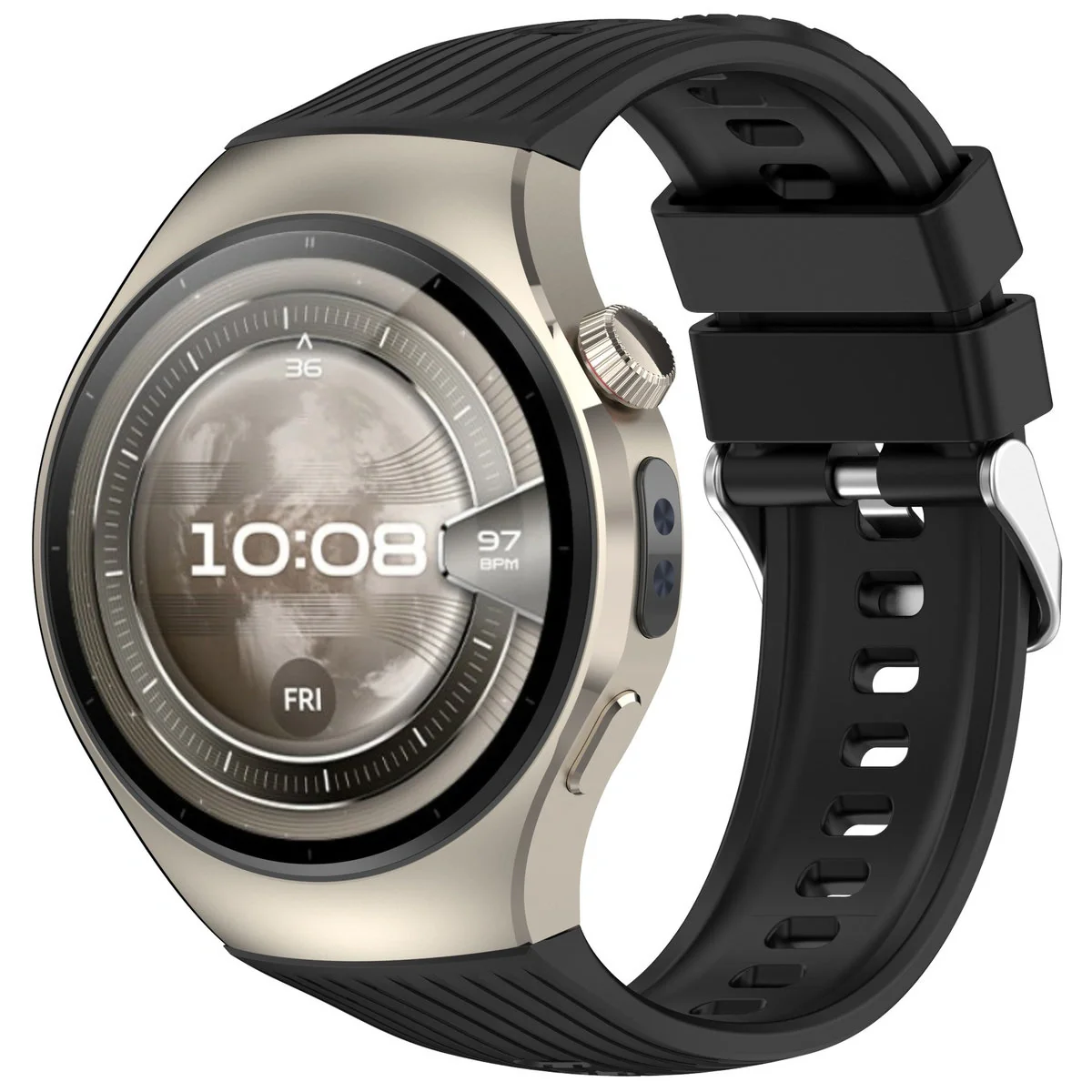 Armband für Huawei Watch 5 46 mm, Bizon Strap Watch Silicone T, Schwarz