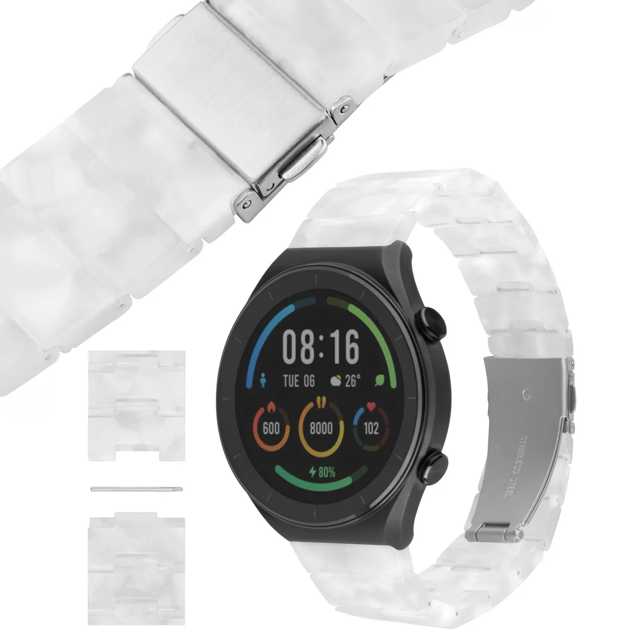 Armband für Smartwatch, QuickRelease 18 mm, Fixed Resin, Perl-Transparent
