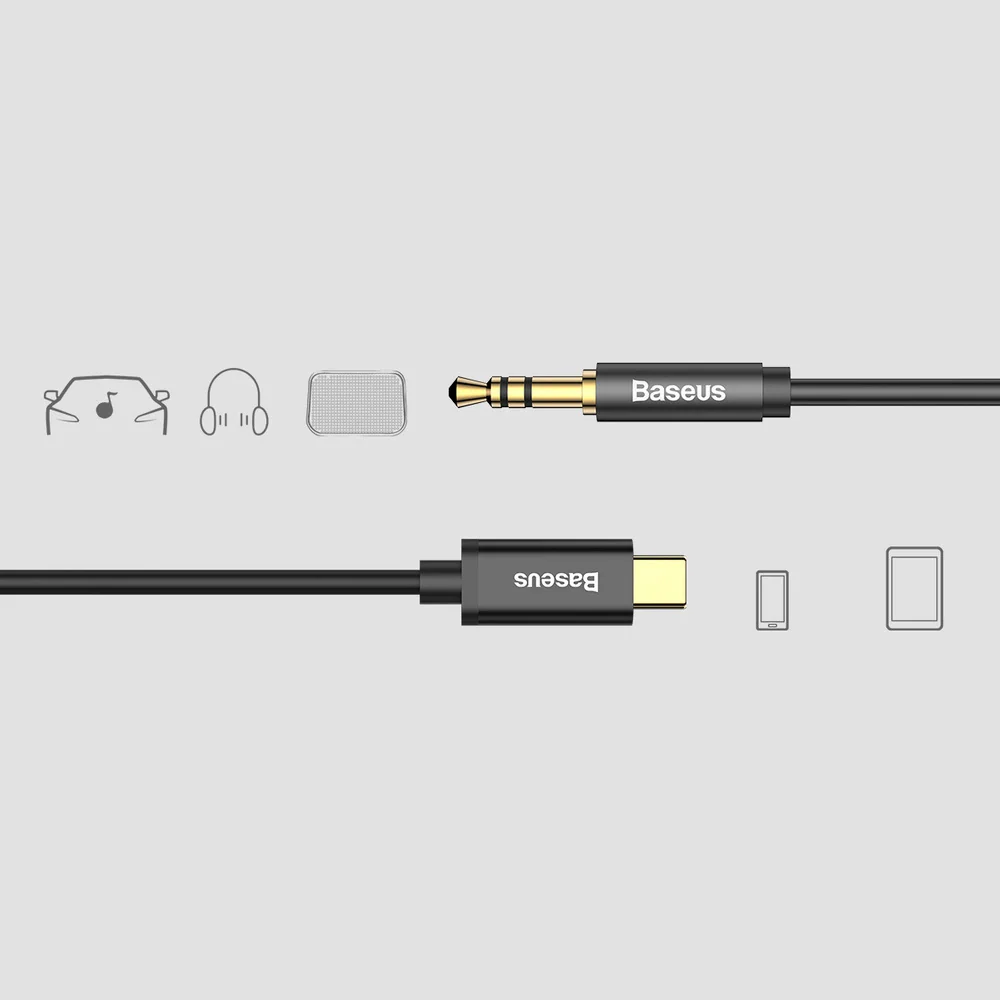 Audiokabel USB-C zu AUX 3,5 mm mini jack für Smartphone/Tablet, 1,2m, Baseus Yiven M01, Schwarz-Gold - Image 9