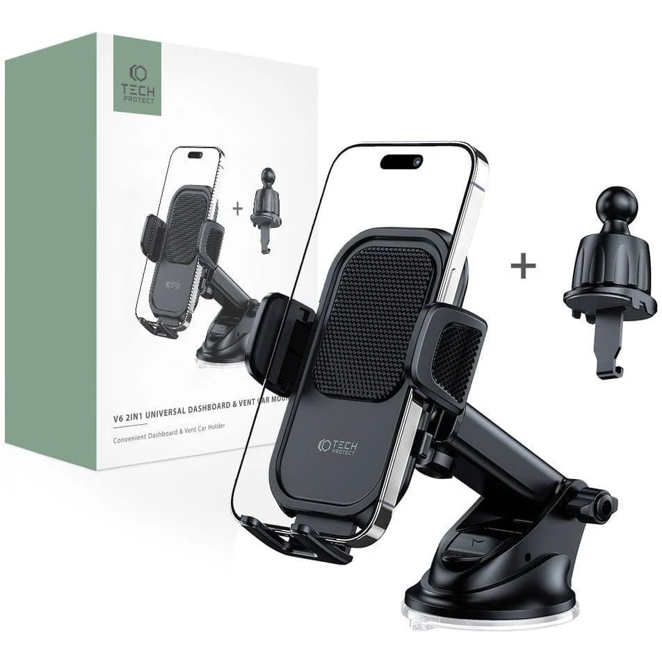 Auto Handyhalterung Tech Protect V6 Universal für Cockpit / Scheiben / Lüftungsdüsen, Schwarz