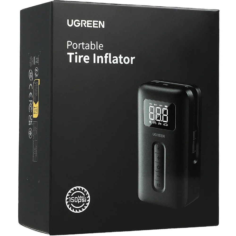 Auto-Kompressor mit Display und LED-Taschenlampe, 150 PSI, 2500 mAh, Ugreen CD259, Schwarz - Image 10