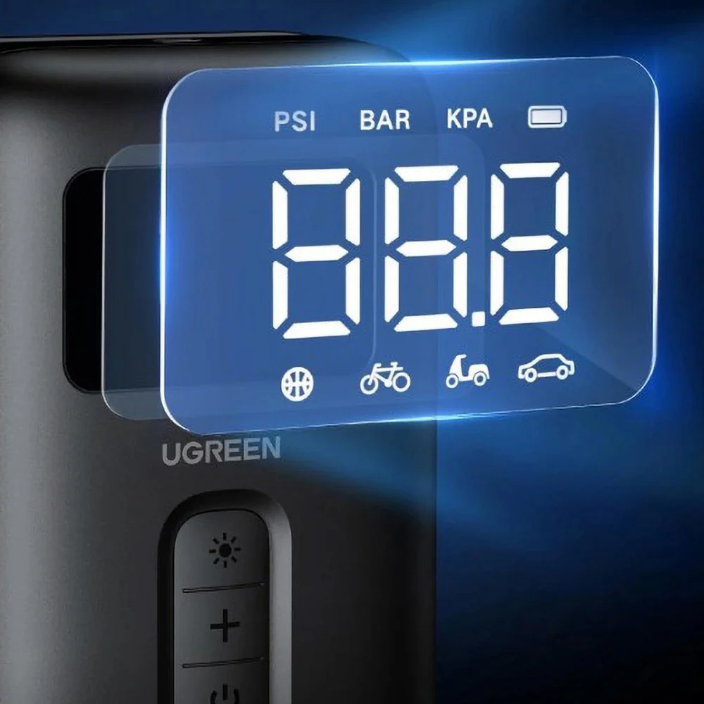 Auto-Kompressor mit Display und LED-Taschenlampe, 150 PSI, 2500 mAh, Ugreen CD259, Schwarz - Image 7