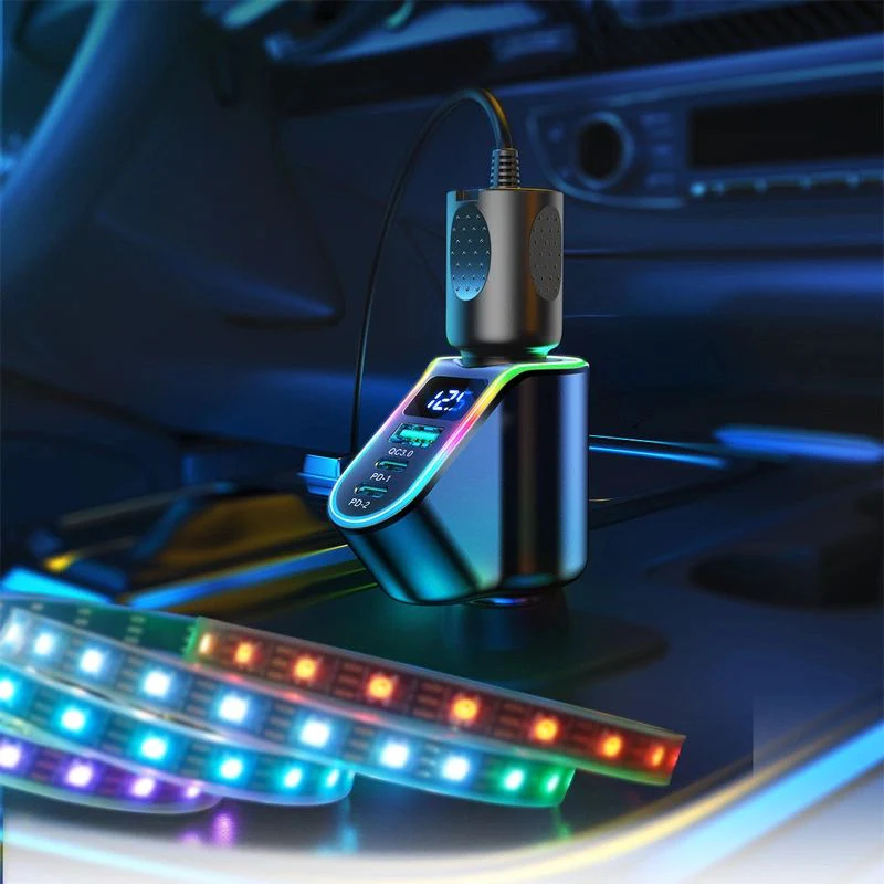 Autoladegerät 4in1 1x USB-A QC 3.0 / 2x USB-C PD 3.0 / 1x Zigarettenanzünder-Verlängerungssteckdose, Joyroom 4-in-1 Car Charger JR-CL21, 150W, Schwarz - Image 10