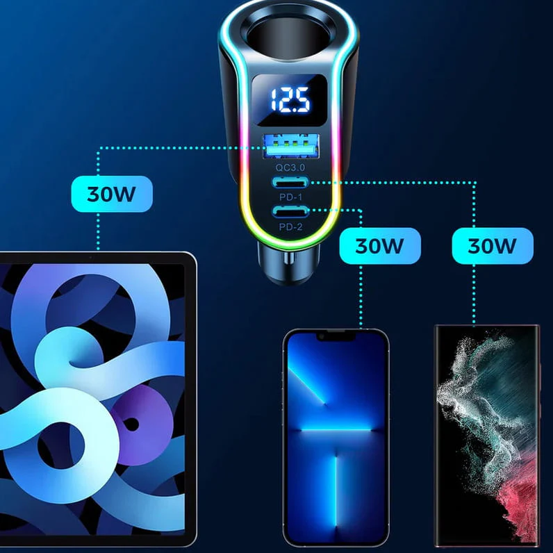 Autoladegerät 4in1 1x USB-A QC 3.0 / 2x USB-C PD 3.0 / 1x Zigarettenanzünder-Verlängerungssteckdose, Joyroom 4-in-1 Car Charger JR-CL21, 150W, Schwarz - Image 12