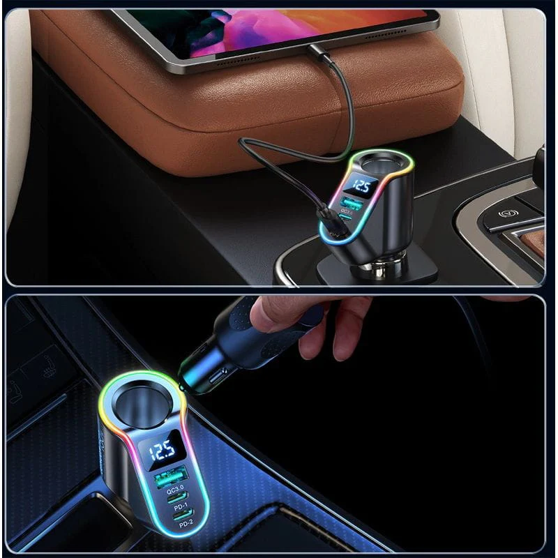 Autoladegerät 4in1 1x USB-A QC 3.0 / 2x USB-C PD 3.0 / 1x Zigarettenanzünder-Verlängerungssteckdose, Joyroom 4-in-1 Car Charger JR-CL21, 150W, Schwarz - Image 6