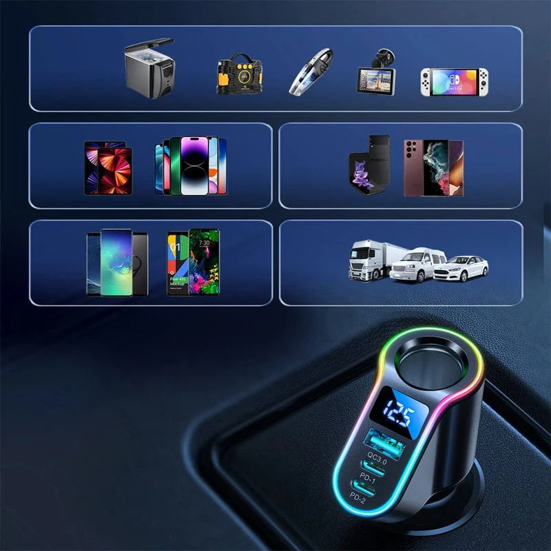 Autoladegerät 4in1 1x USB-A QC 3.0 / 2x USB-C PD 3.0 / 1x Zigarettenanzünder-Verlängerungssteckdose, Joyroom 4-in-1 Car Charger JR-CL21, 150W, Schwarz - Image 8