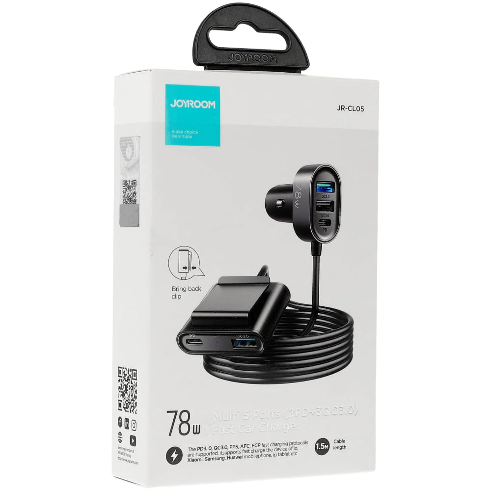 Autoladegerät Joyroom 5-in-1 JR-CL05 78W, 3x USB-A QC, 2x USB-C PD, 1,5m, Schwarz - Image 13