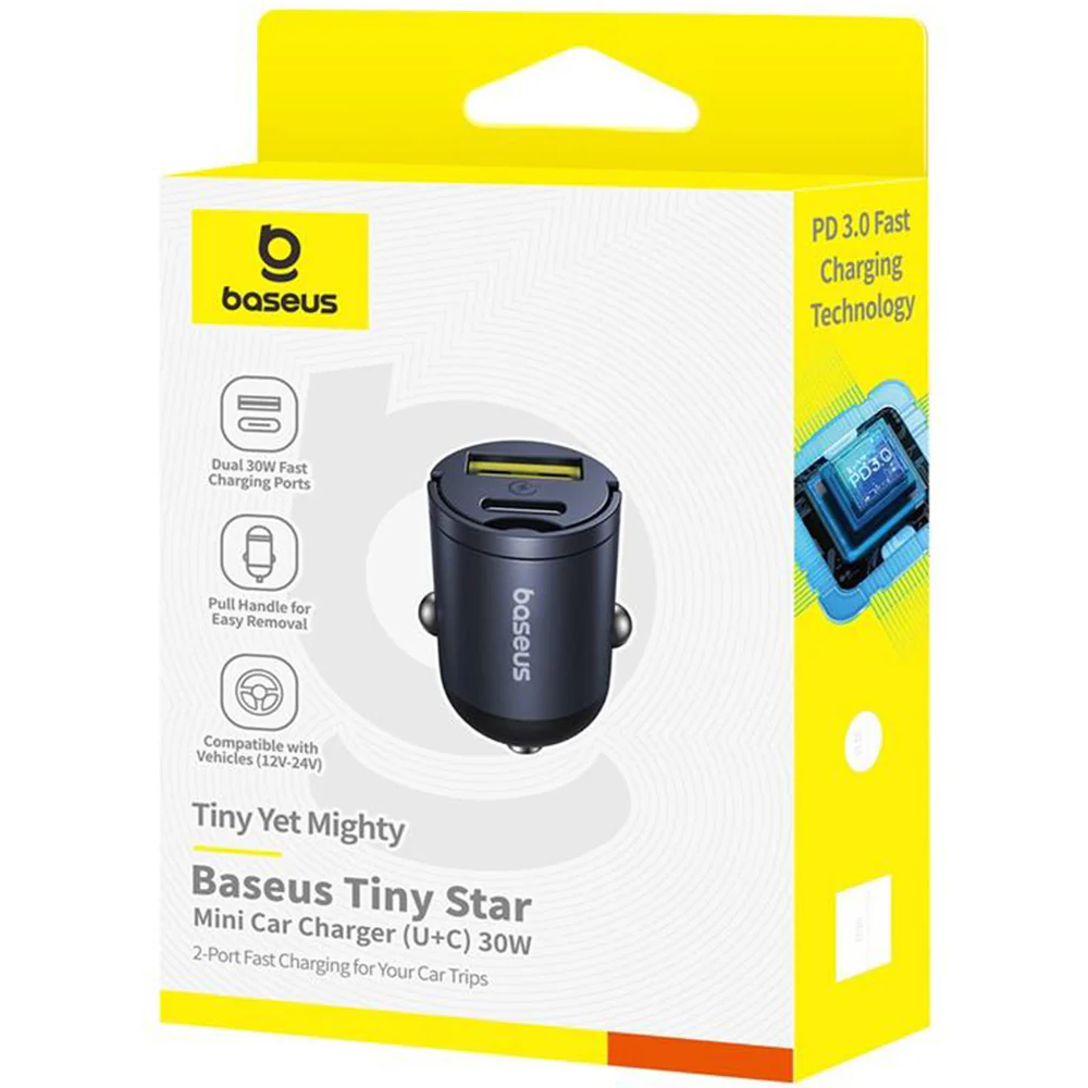 Autoladegerät PD 30W, 1x USB-A, 1x USB-C , Baseus Mini Tiny Star, Schwarz - Image 5