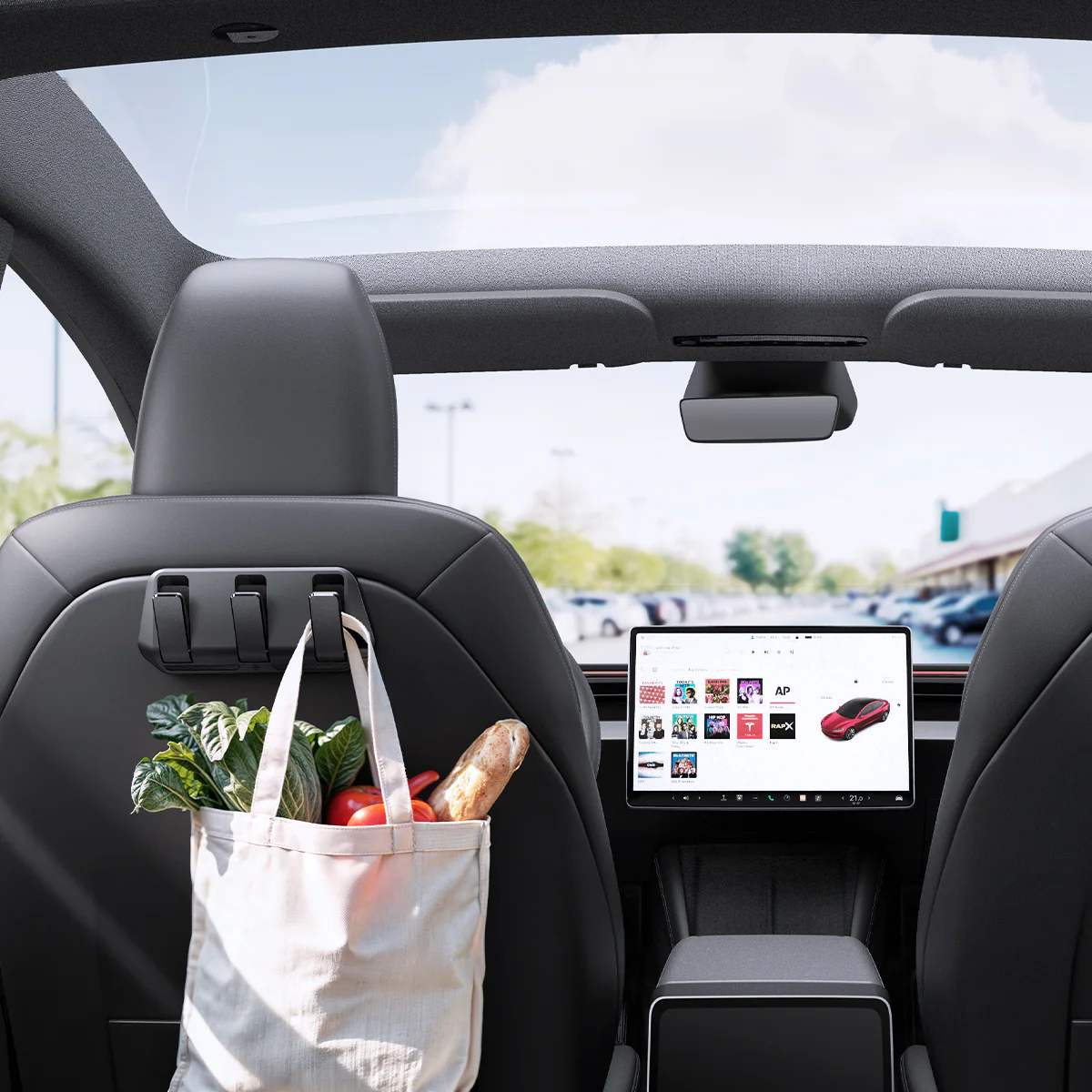 Autositzhaken unter den Kopfstützen für Tesla Model 3 / Y, Spigen Car Seat Hook Holder, Schwarz - Image 13
