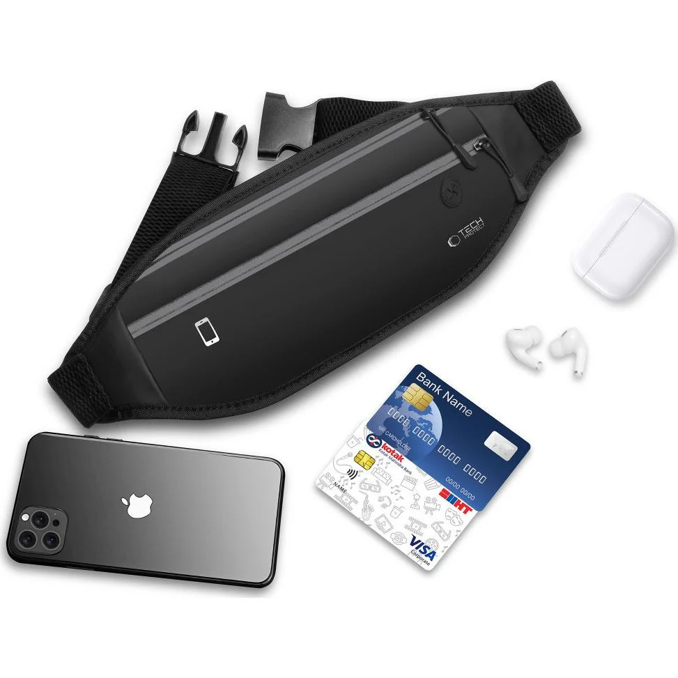 Bauchtasche für Handy / Kopfhörer / Zubehör, Tech-Protect M7 Universal Sport Waist Bag, Schwarz - Image 4