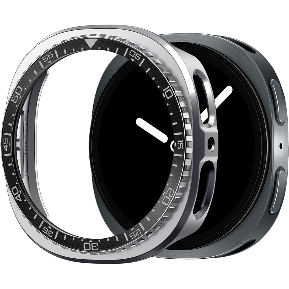 Blendenabdeckung für Galaxy Watch 8 44 mm, Spigen Bezel Tune Pro, Schwarz-Silber