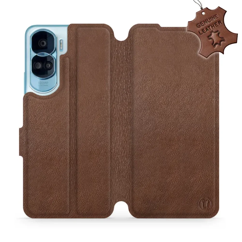 Echtleder Handyhülle für Honor 90 Lite, Mobiwear Leather, Braun