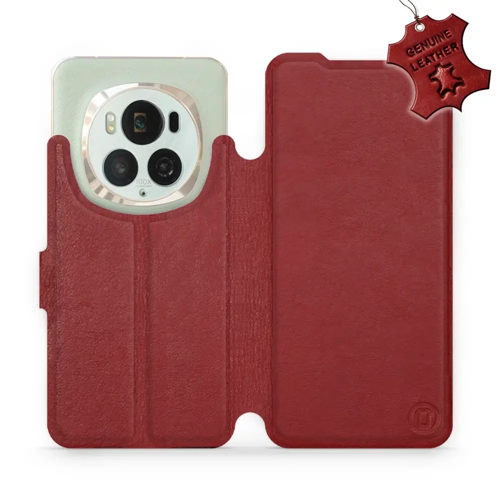 Echtleder Handyhülle für Honor Magic6 Pro, Mobiwear Leather, Dunkelrot