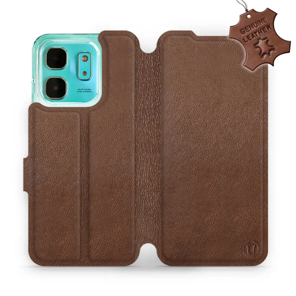 Echtleder Handyhülle für Infinix Hot 50i, Mobiwear Leather, Braun
