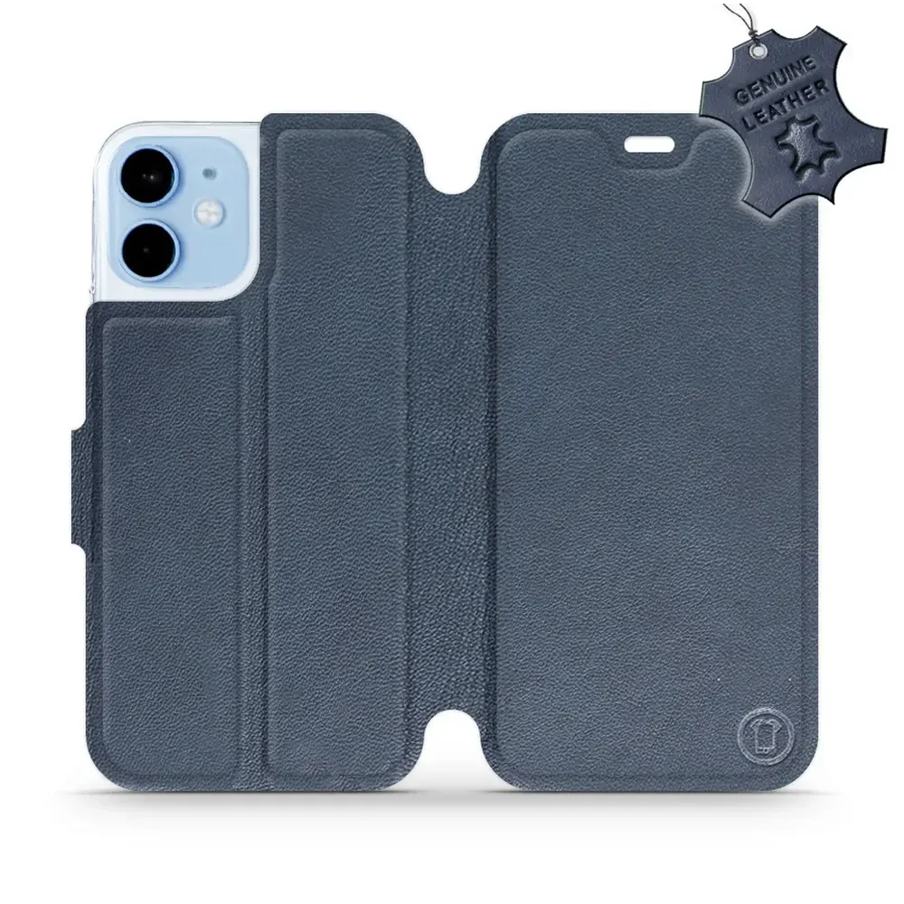Echtleder Handyhülle für iPhone 12 Mini, Mobiwear Leather, Dunkelblau