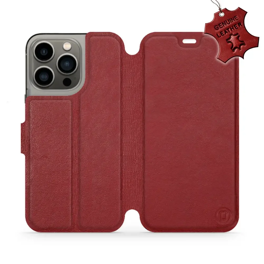 Echtleder Handyhülle für iPhone 13 Pro, Mobiwear Leather, Dunkelrot