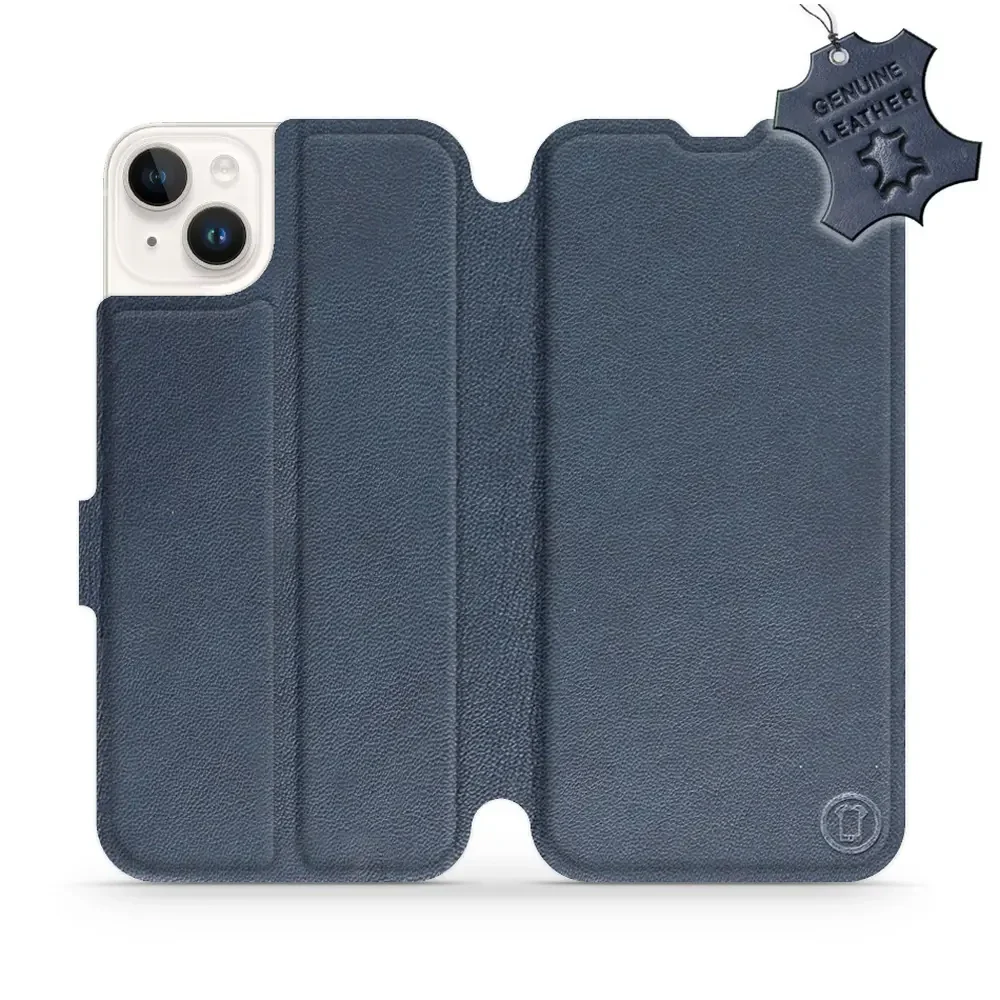 Echtleder Handyhülle für iPhone 14 Plus, Mobiwear Leather, Dunkelblau