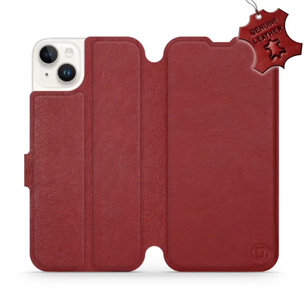 Echtleder Handyhülle für iPhone 14 Plus, Mobiwear Leather, Dunkelrot