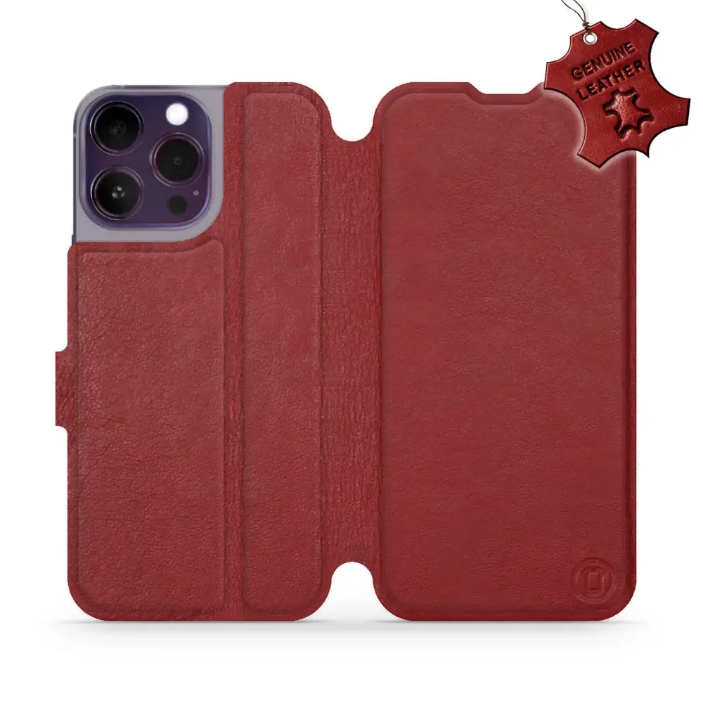 Echtleder Handyhülle für iPhone 14 Pro Max, Mobiwear Leather, Dunkelrot