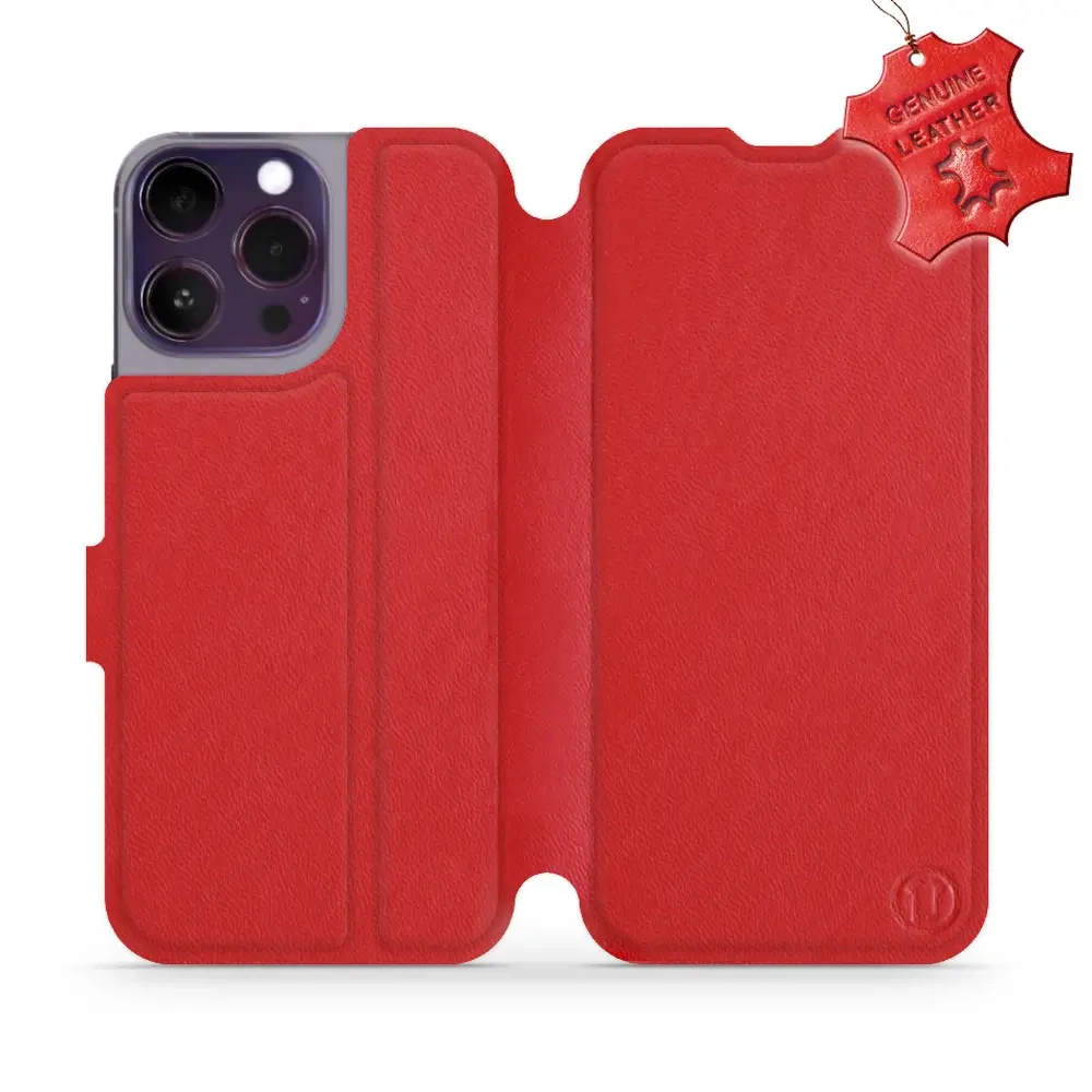 Echtleder Handyhülle für iPhone 14 Pro Max, Mobiwear Leather, Rot
