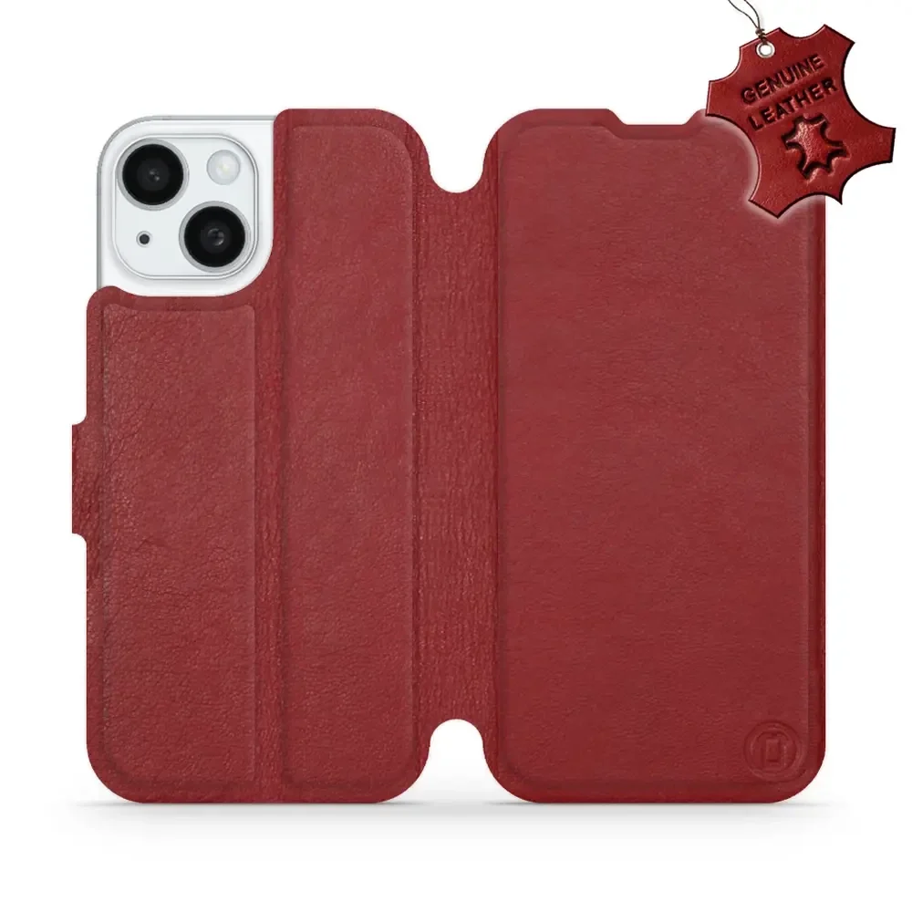 Echtleder Handyhülle für iPhone 15, Mobiwear Leather, Dunkelrot