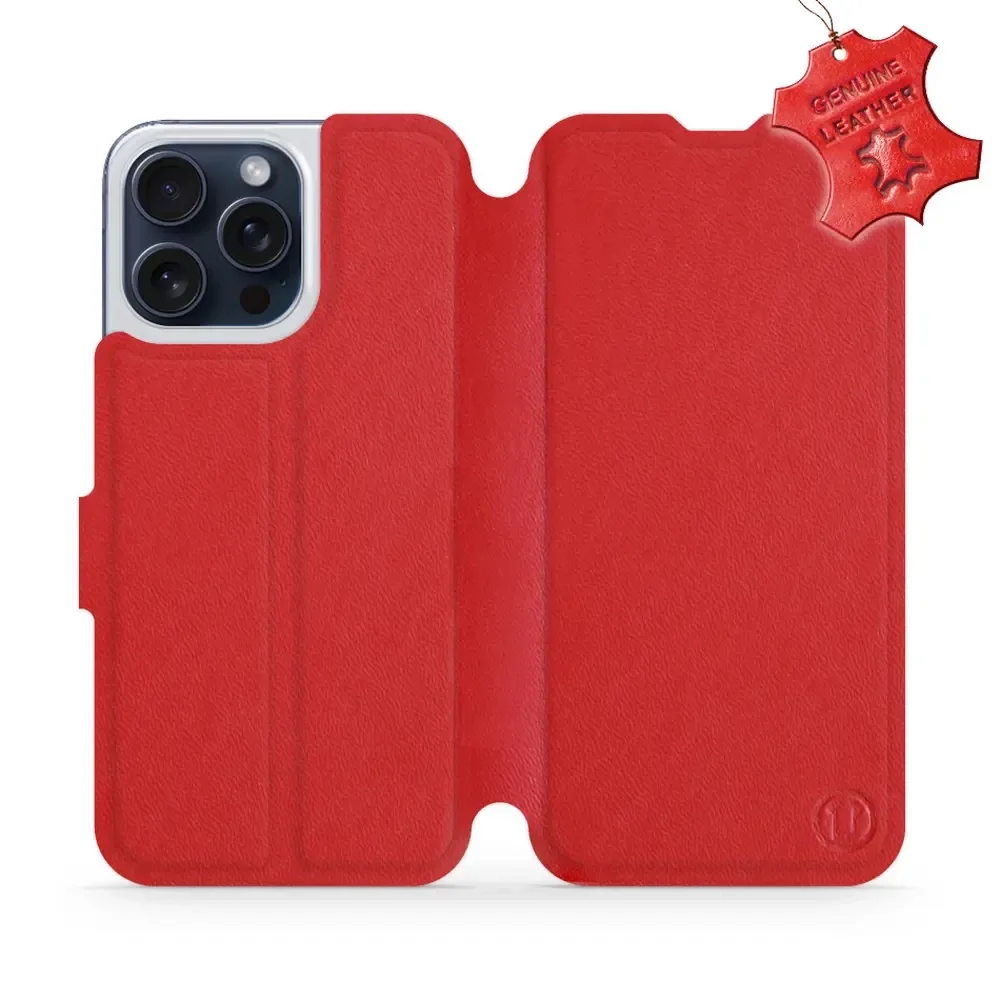 Echtleder Handyhülle für iPhone 15 Pro Max, Mobiwear Leather, Rot