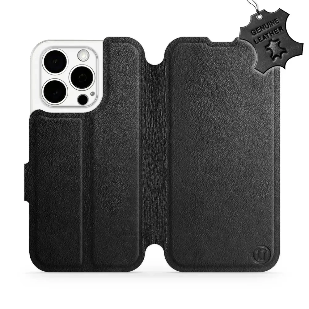 Echtleder Handyhülle für iPhone 15 Pro, Mobiwear Leather, Schwarz