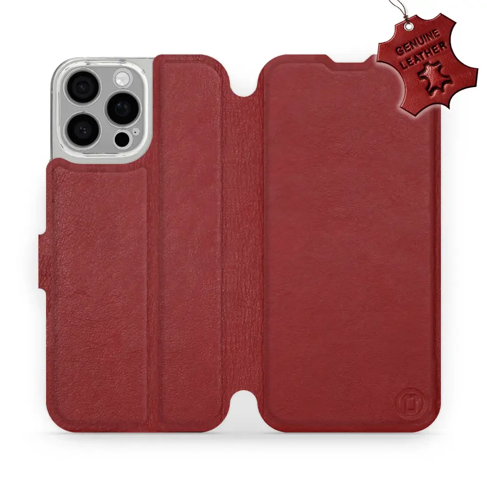 Echtleder Handyhülle für iPhone 16 Pro Max, Mobiwear Leather, Dunkelrot