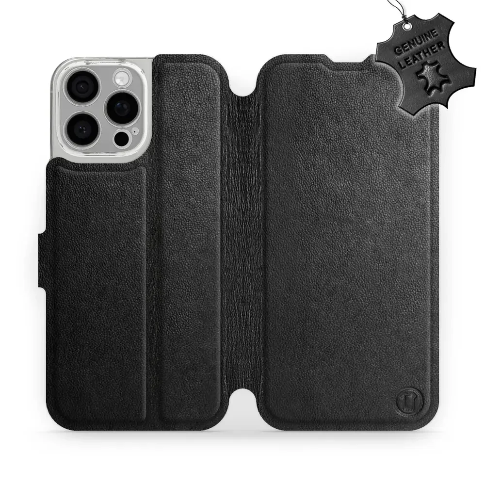 Echtleder Handyhülle für iPhone 16 Pro Max, Mobiwear Leather, Schwarz