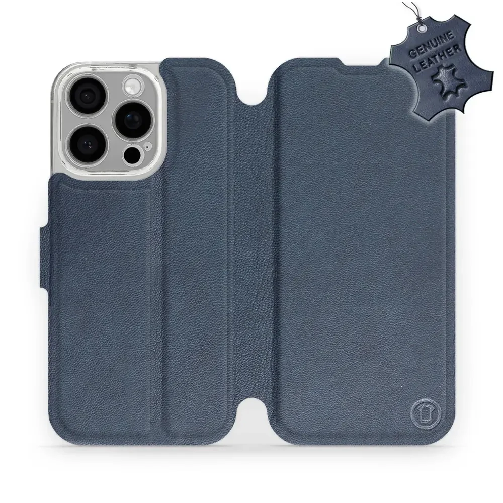 Echtleder Handyhülle für iPhone 16 Pro, Mobiwear Leather, Dunkelblau