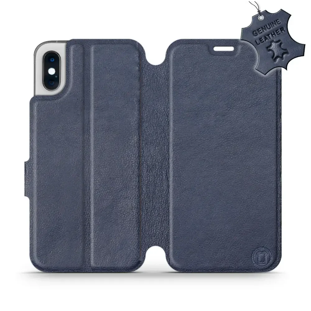 Echtleder Handyhülle für iPhone Xs, Mobiwear Leather, Dunkelblau