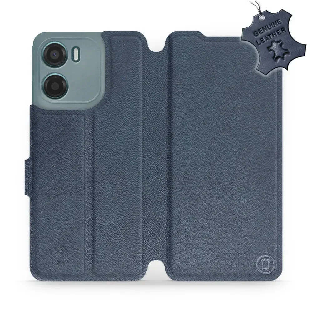 Echtleder Handyhülle für Motorola Moto E15, Mobiwear Leather, Dunkelblau