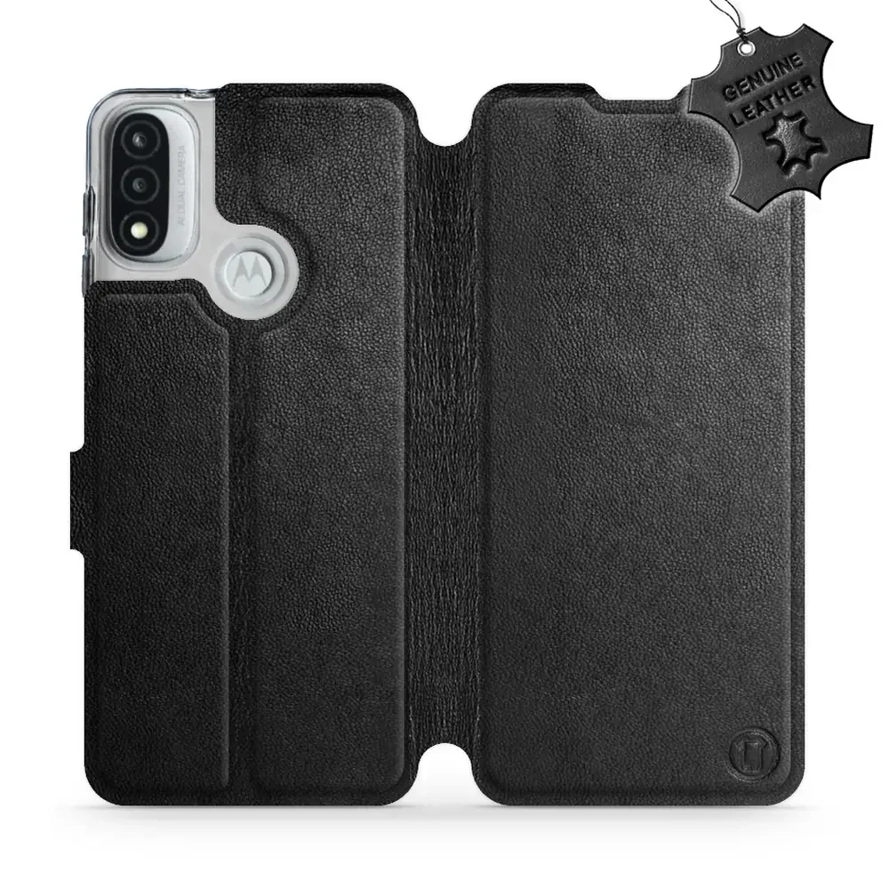 Echtleder Handyhülle für Motorola Moto E20, Mobiwear Leather, Schwarz